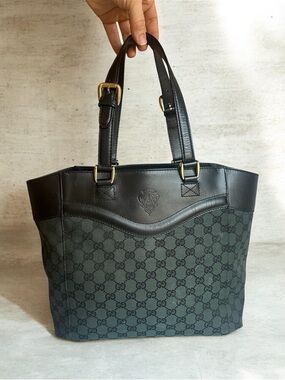 Gucci Hysteria Crest Black Green Canvas Tote Bag